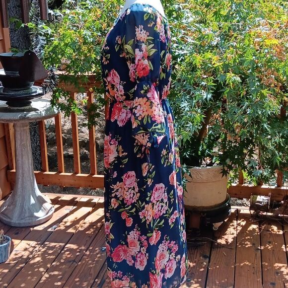 Espresso Dark Floral On/Off Shoulder Dress Cottagecore Coastal Cowgirl - Picture 6 of 12